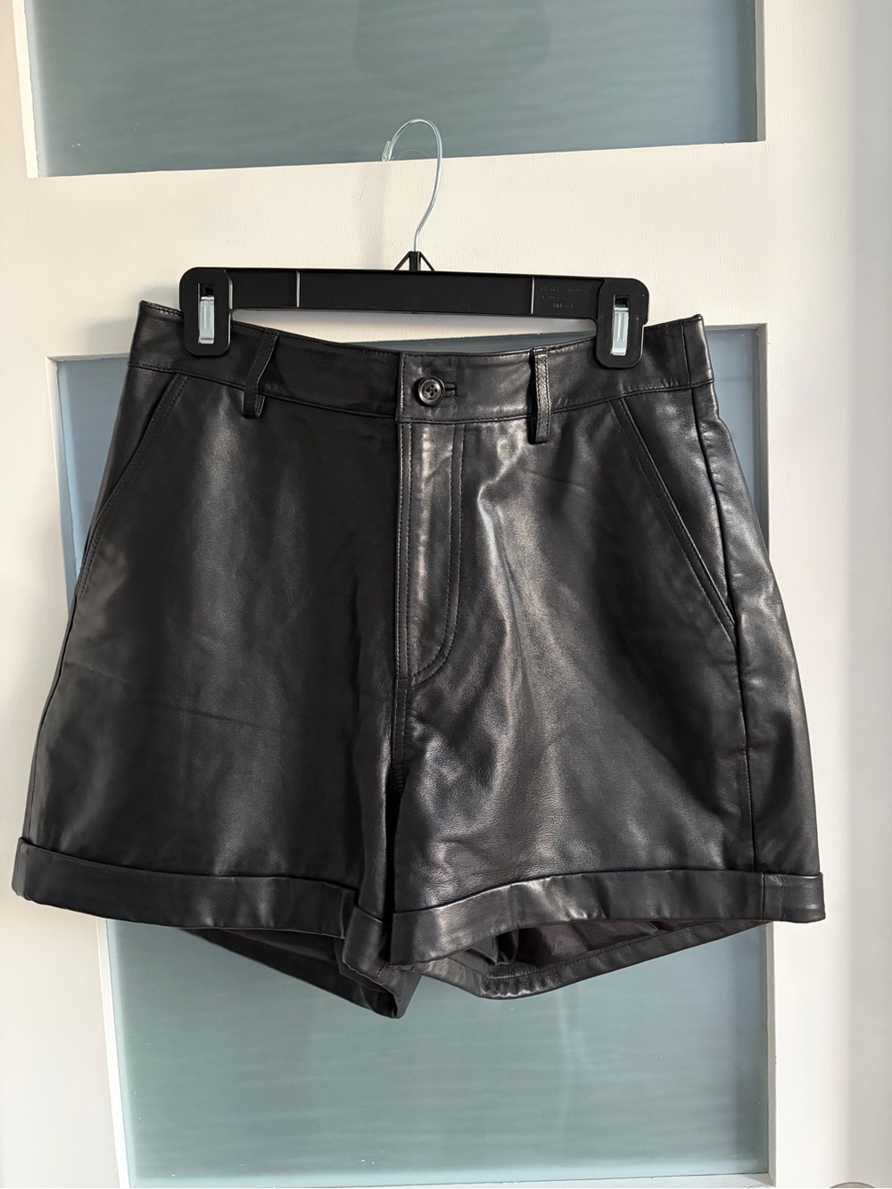 ba&sh Black 100% Real leather High-Waist Shorts